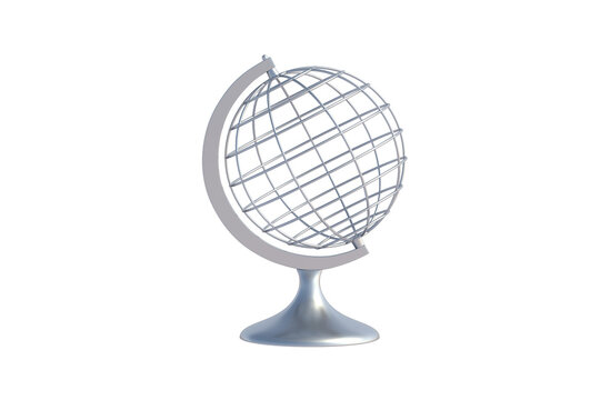 Wire globe of silver color isolated on white background. 3d render