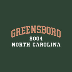 Greensboro, North Carolina design for t-shirt. College tee shirt print. Typography graphics for sportswear and apparel. Vector illustration.
