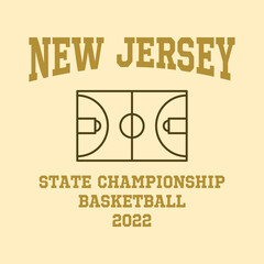Obraz premium Basketball team state of New Jersey. Typography graphics for sportswear and apparel. Vector print design.