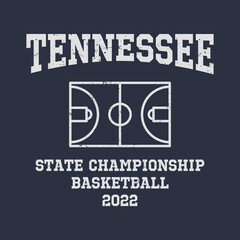 Basketball team state of Tennessee. Typography graphics for sportswear and apparel. Vector print design.