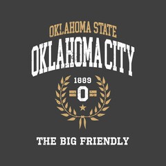 Oklahoma design for t-shirt. College tee shirt print. Typography graphics for sportswear and apparel. Vector illustration.