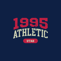 Utah, 1995 design for t-shirt. College tee shirt print. Typography graphics for sportswear and apparel. Vector illustration.