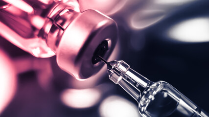 Vaccine needle​ syringe​ hypodermic​ injection single dose for prevention​ immune treatment​ illness​ virus​ covid 19 ​ child​ and adult.concept antibiotic​ drug insullin.selective focus