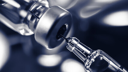 Vaccine needle​ syringe​ hypodermic​ injection single dose for prevention​ immune treatment​ illness​ virus​ covid 19 ​ child​ and adult.concept antibiotic​ drug insullin.selective focus