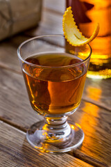 Whiskey with orange peel