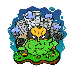 Cartoon Mascot Of Weed Bud With Claw Hero Style.