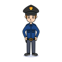 cartoon guy with hat. Friendly handsome man in police uniform