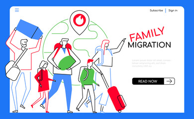 Family migration - modern flat design style web banner