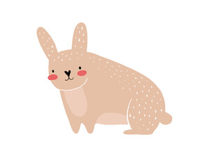 Cute Abstract Nursery Vector Illustration with Funny Hand Drawn Bunny Isolated on a White Background. Light Brown Fluffy Rabbit Print ideal for Card, Wall Art, Easter, Chinese Niew Year, Poster.