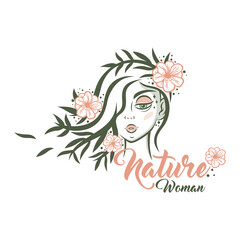 Modern beauty woman and nature logo. Vector illustration
