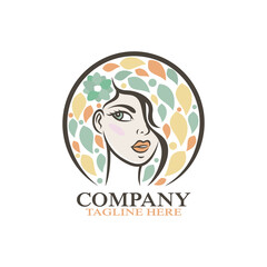 Modern beauty woman and nature logo. Vector illustration