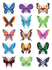 Fototapeta na wymiar Collection of color butterfly. Hand drawn moth wings or insects. Tropical animals. Isolated vector icons set
