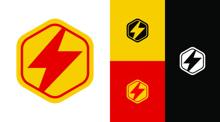 Hexagonal High Voltage Electricity Warning Sign Logo Design Concept