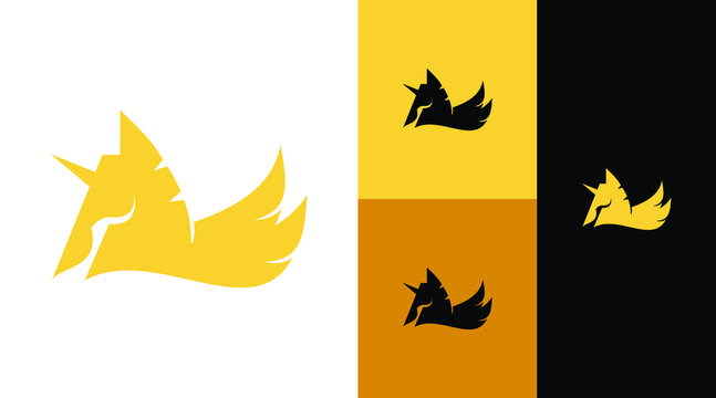 Golden Unicorn with Wings Logo Design Concept