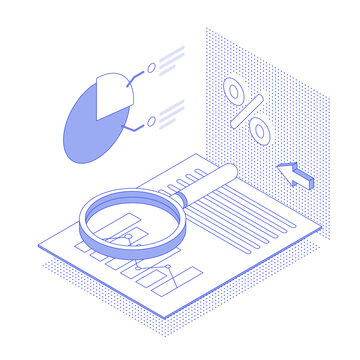 recommend clip art: Money, chart, graph, diagram, presentation, spreadsheet, economy, finance, technology.Isometric vector illustration flat design isolated. Outline, linear style, line art, editable stroke.