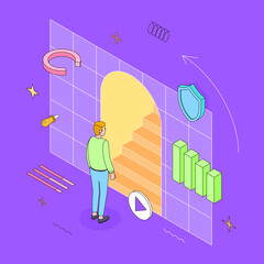 Ux, ui, website design, window, digital, app, presentation, infographic. Isometric vector illustration flat design isolated. Outline, linear style, line art, editable stroke.