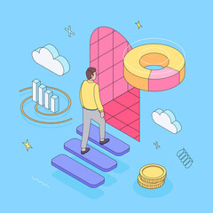 Ux, ui, website design, window, digital, app, presentation, infographic. Isometric vector illustration flat design isolated. Outline, linear style, line art, editable stroke.