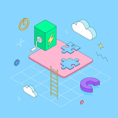 Ux, ui, website design, window, digital, app, presentation, infographic. Isometric vector illustration flat design isolated. Outline, linear style, line art, editable stroke.