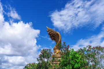 Seven heads Naga statue, Paya Sri Satta Nakarat, famous landmark of Nakhon Phanom on Mekong...