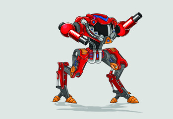 A fighting mech robot on the battlefield, suitable to be used as a mascot for game products and other vector design purposes. - obrazy, fototapety, plakaty