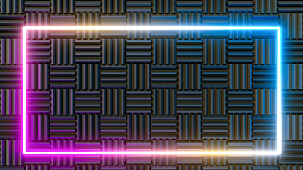 Acoustic foam background illuminated with neon lights. 3d rendering - obrazy, fototapety, plakaty