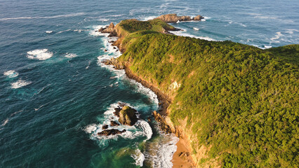 mazunte aerial cliff ocean view of punta cometa hiking path in ocean pacific coastline 