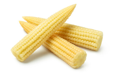 Delicious baby corn, isolated on white background