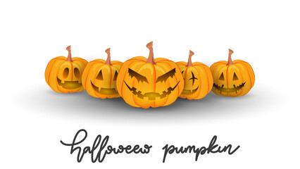 Pumpkin carving faces set with Funny and scary eyes and mouths. Emojis for Halloween day , isolated on white  background Flat cartoon flat style. illustration Vector EPS 10