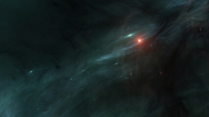 Obraz na płótnie Canvas A space ship is surveying a colorful nebula (3D Rendering)