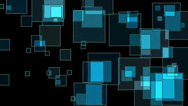 Futuristic abstract digital motion of geometric square shape on the dark background. Design square pattern, abstract squares and lines, digital graphic design, and geometric square mosaic concepts.