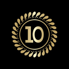 Fototapeta premium golden leaf initial number 10 logo. modern icon,template design
