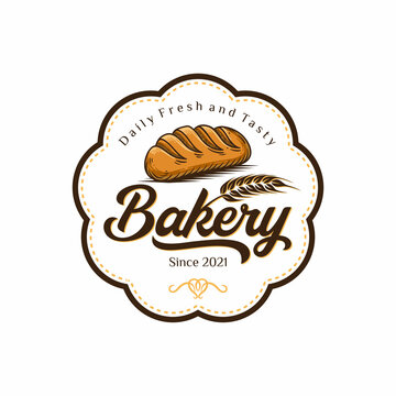 Retro Bakery Logo Design Bake and Cake Pastry Simple Homemade Badge Template