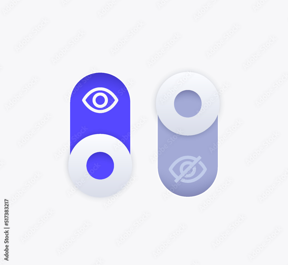 Poster visible and hidden, toggle switch buttons, vector design