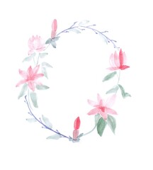 Watercolor floral circle hand paint pastel colors