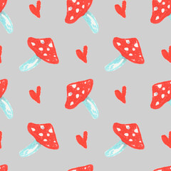 Autumn seamless pattern drawn with wax crayons on a gray background.Fall holiday print for Thanksgiving with oil crayons.Designs for textiles, wrapping paper,packaging,printing,scrapbooking postcards.