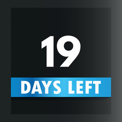 19 days left template design vector. Premium design for calendar sale promotion, count time sale, Count timer icon, Countdown left days banner.