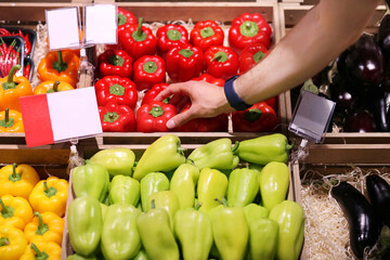 buying peppers  at the market
