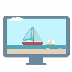 Sailing yacht. Sailing boat. Vector Illustration in cartoon style isolated on white background