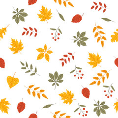 Seamless pattern with autumn leaves. Perfect for wallpaper, gift paper, pattern fills, web page background, autumn greeting cards. Vector illustration.

