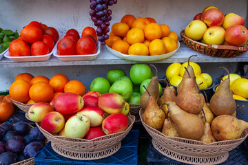 Various fruits for sale, outdoor market. Food