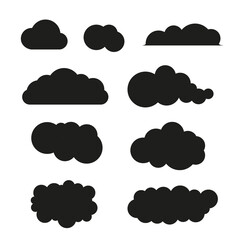Different shape cloud silhouette set. Flat vector illustration isolated on white background.