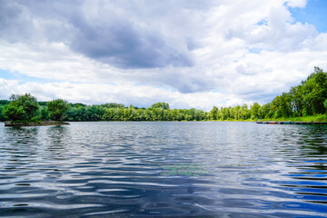 Rohrhofer See near Bruehl. Lake with surrounding nature in Baden-Württemberg.
