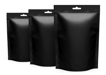 Black doypacks, isolated on white background