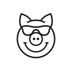 Happy pig with sunglasses, cute kawaii avatar, mascot icon. Flat vector illustration isolated on white background.