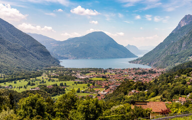 Landscape of Lake Lugano from Naggio in Val Menaggio, province of Como, Lombardy, Italy