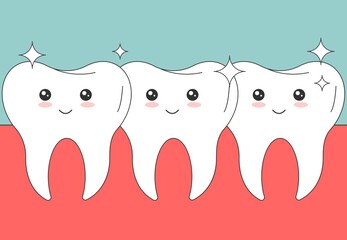 Happy Healthy Tooth. Cartoon characters in flat design. Dental Infographic elements concept vector illustration in flat design.