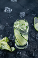 cocktail with cucumber and ice. Infused cucumber drink with mint. Detox water