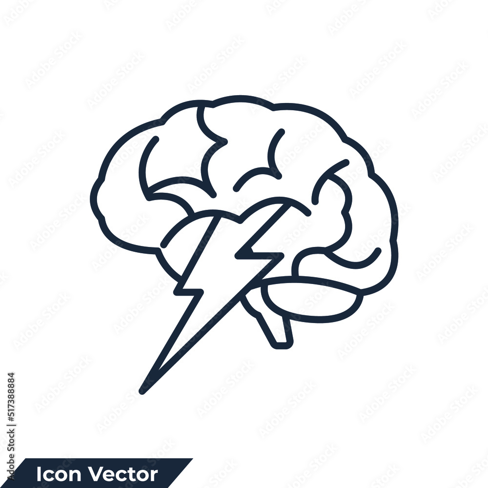 Poster brainstorm icon logo vector illustration. brain with thunder symbol template for graphic and web des