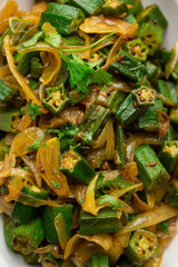 Bhindi do pyaza is a restaurant style North Indian dish made with okra or ladies finger or ochro, spices, herbs & lots of onions