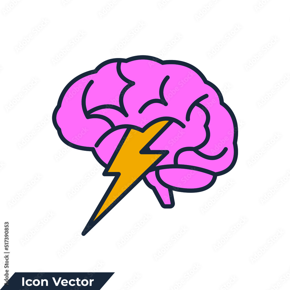 Poster brainstorm icon logo vector illustration. brain with thunder symbol template for graphic and web des